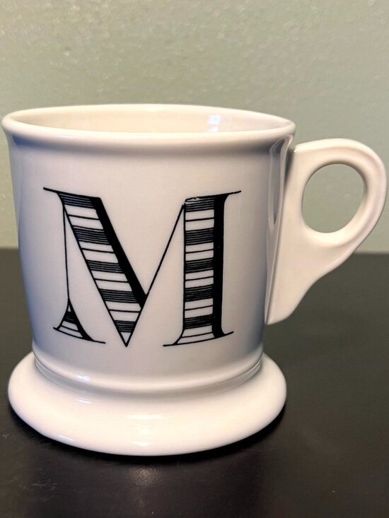 Anthropologie Other - Anthropologie Monogram Letter M Initial Shaving Pedestal Coffee Mug 14oz Cup